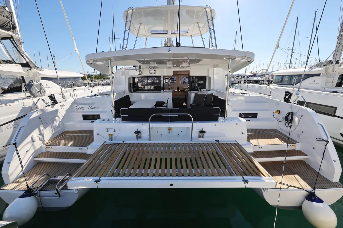 Exterior view of Guilty Pleasure, a Lagoon 46 catamaran at Općina Sukošan, Croatia