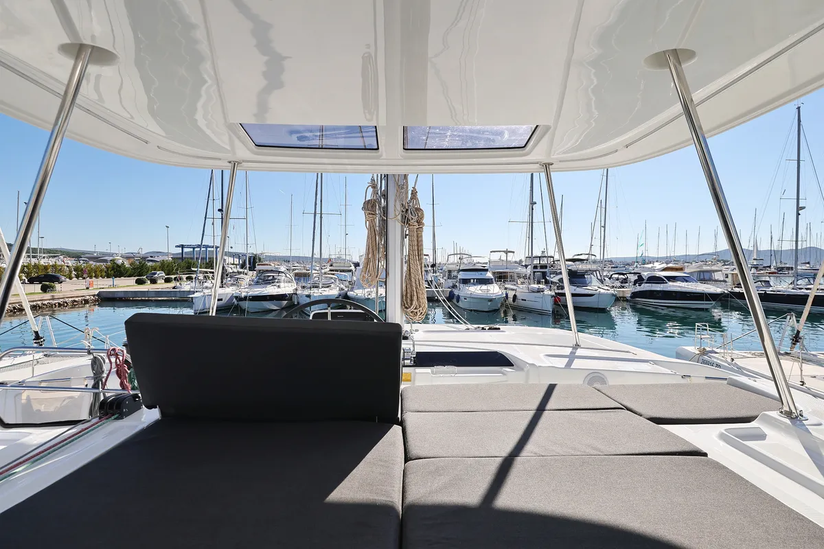 Deck of Guilty Pleasure, a Lagoon 46 catamaran at Općina Sukošan, Croatia
