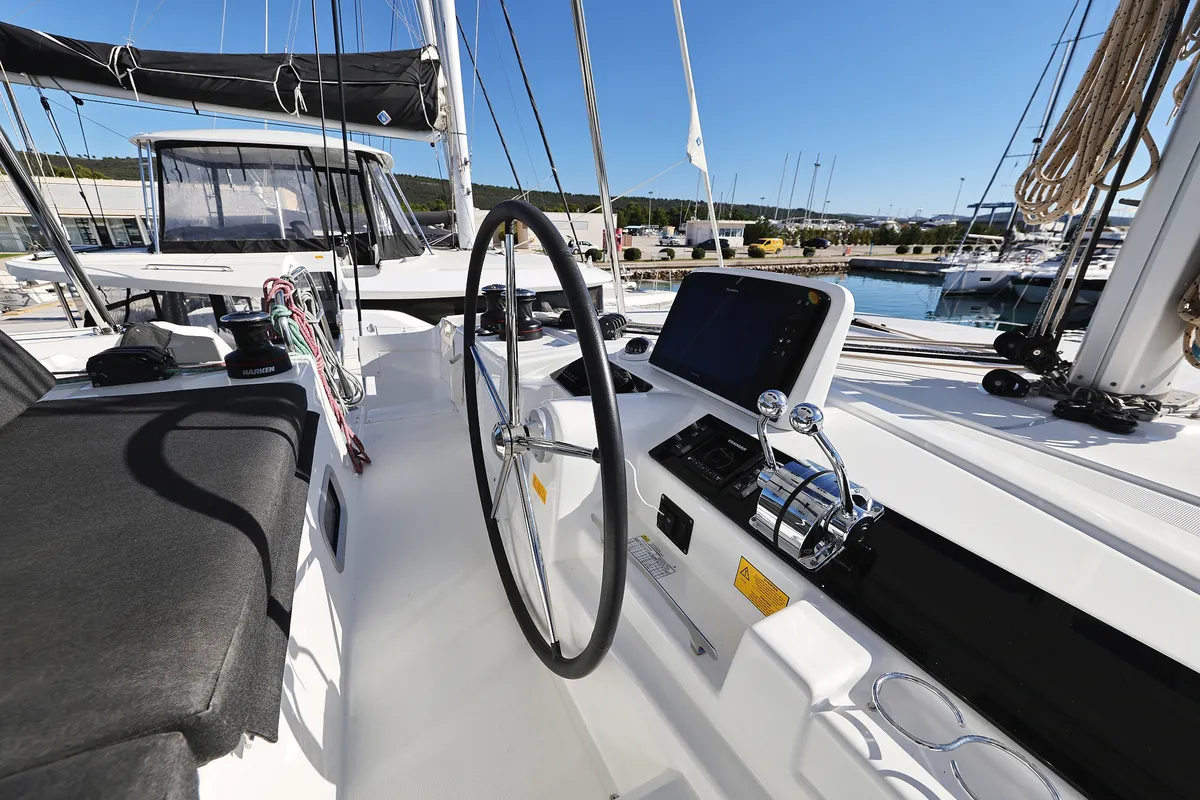 Cockpit of Guilty Pleasure, a Lagoon 46 catamaran at Općina Sukošan, Croatia