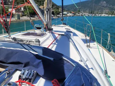 Deck of Denise, a Bavaria 46 sailboat at Municipal Unit of Ellomenos, Greece