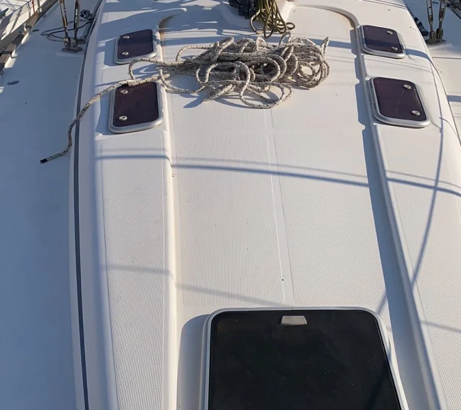 Deck of Denise, a Bavaria 46 sailboat at Municipal Unit of Ellomenos, Greece