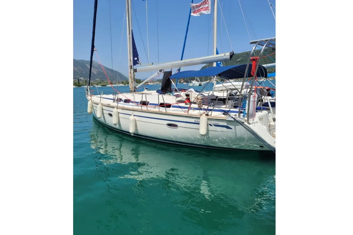 Exterior view of Denise, a Bavaria 46 sailboat at Municipal Unit of Ellomenos, Greece