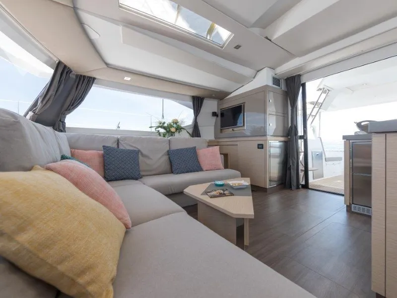 Salon of Fountaine Pajot Saona 47, a catamaran at Kaštela, Croatia
