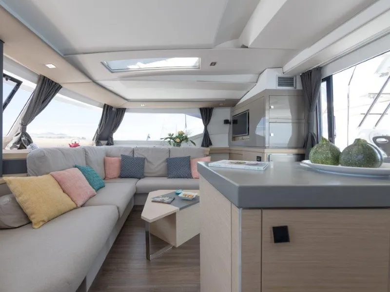 Salon of Fountaine Pajot Saona 47, a catamaran at Kaštela, Croatia