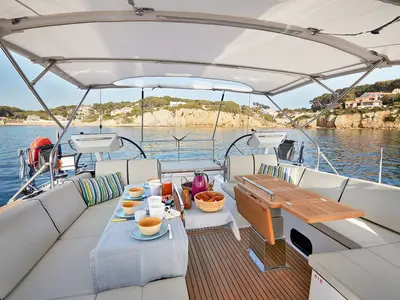 Cockpit of Olga V, a Beneteau Oceanis Yacht 62 - 3 + 1 sailboat at Grad Kaštela, Croatia