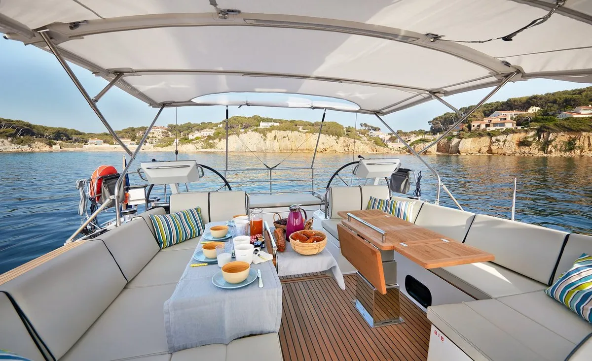 Cockpit of Olga V, a Beneteau Oceanis Yacht 62 - 3 + 1 sailboat at Grad Kaštela, Croatia