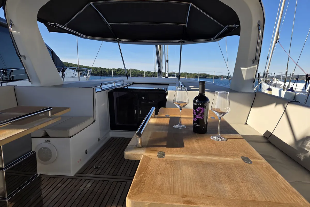Deck of Olga V, a Beneteau Oceanis Yacht 62 - 3 + 1 sailboat at Grad Kaštela, Croatia