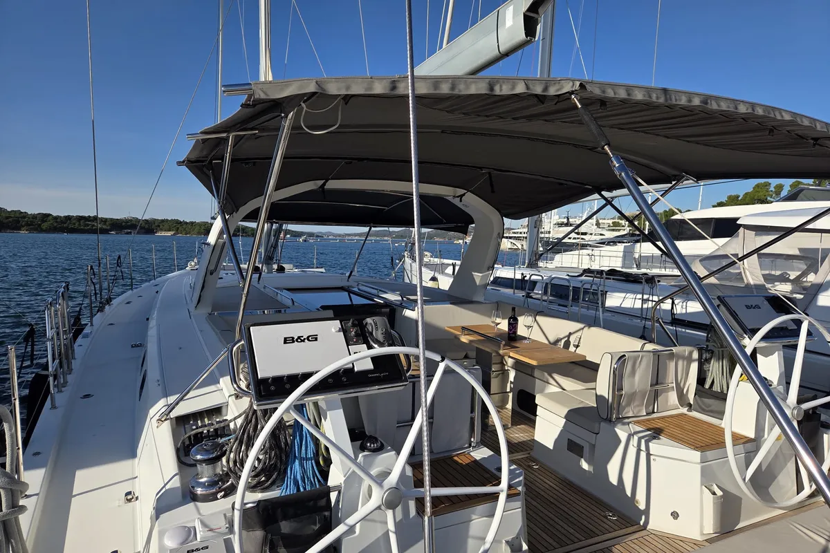 Cockpit of Olga V, a Beneteau Oceanis Yacht 62 - 3 + 1 sailboat at Grad Kaštela, Croatia