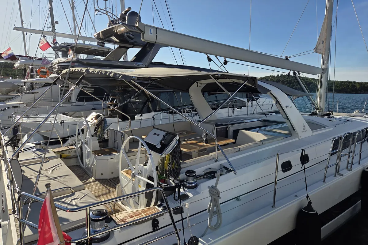 Deck of Olga V, a Beneteau Oceanis Yacht 62 - 3 + 1 sailboat at Grad Kaštela, Croatia