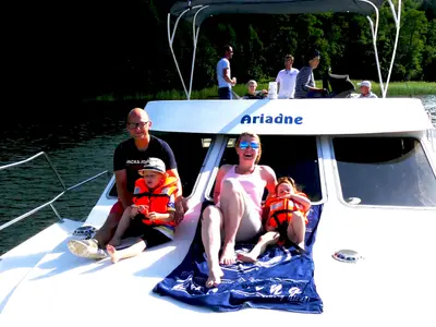 Deck of Ariadne, a Gulet Tarpon 42 TP motorboat at Lübz, Germany