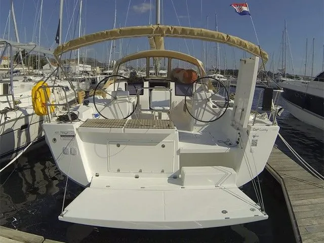 Cockpit of Pinacolada, a Dufour 460 GL sailboat at Milazzo, Italy