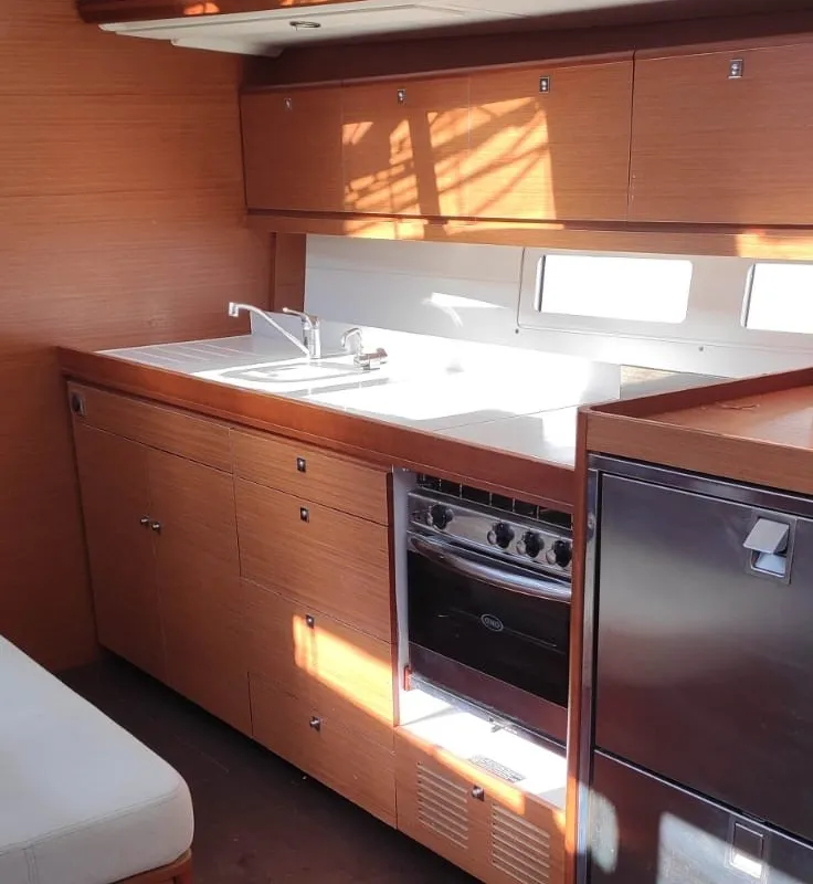 Galley of Pinacolada, a Dufour 460 GL sailboat at Milazzo, Italy