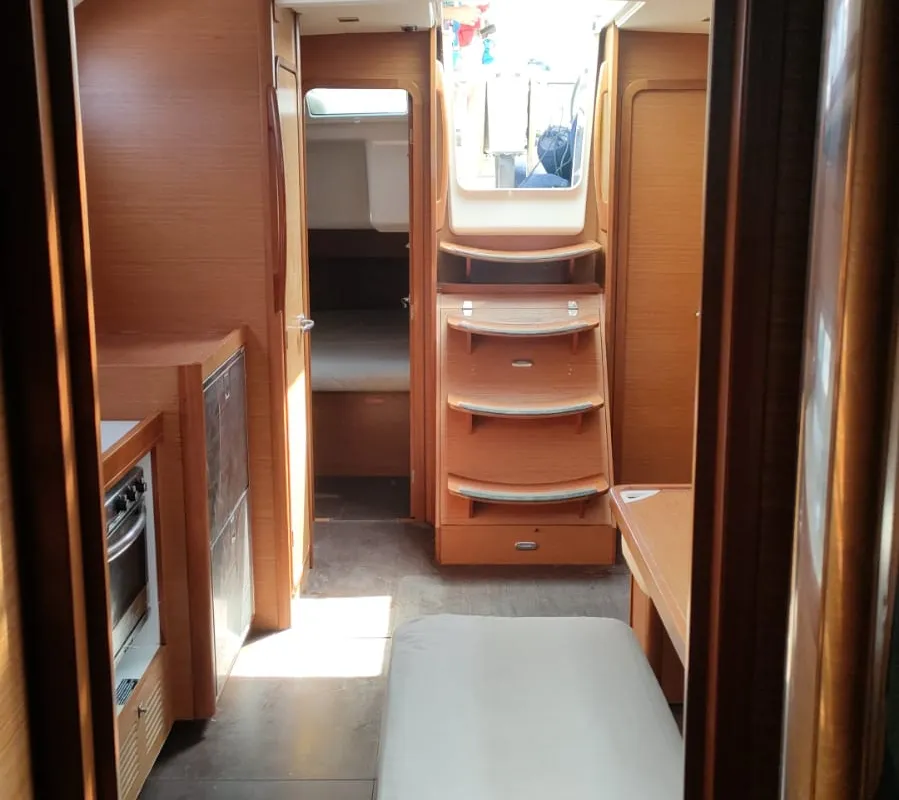 Salon of Pinacolada, a Dufour 460 GL sailboat at Milazzo, Italy