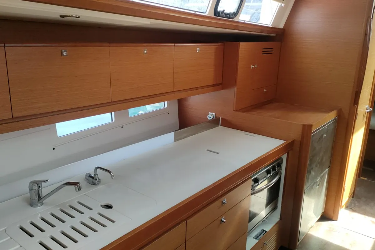 Galley of Pinacolada, a Dufour 460 GL sailboat at Milazzo, Italy