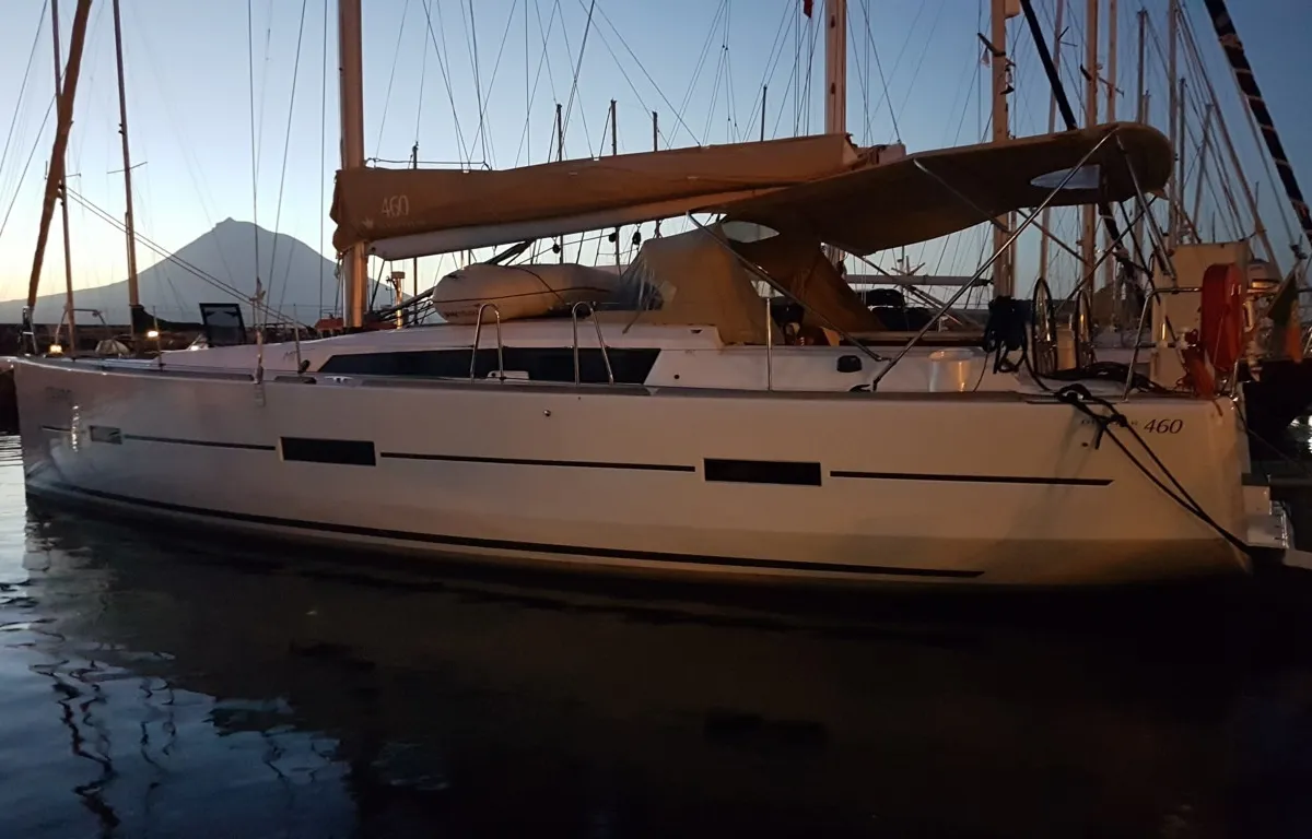 Exterior view of Pinacolada, a Dufour 460 GL sailboat at Milazzo, Italy