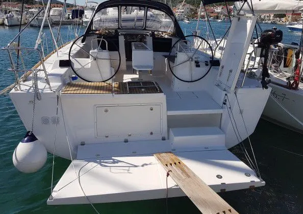 Deck of Pinacolada, a Dufour 460 GL sailboat at Milazzo, Italy