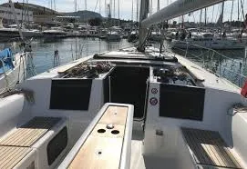 Deck of Pinacolada, a Dufour 460 GL sailboat at Milazzo, Italy