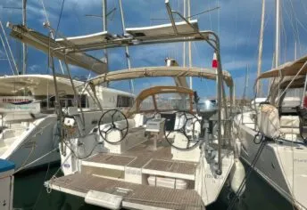 Cockpit of Ithaque, a Dufour 382 GL sailboat at Toulon, France