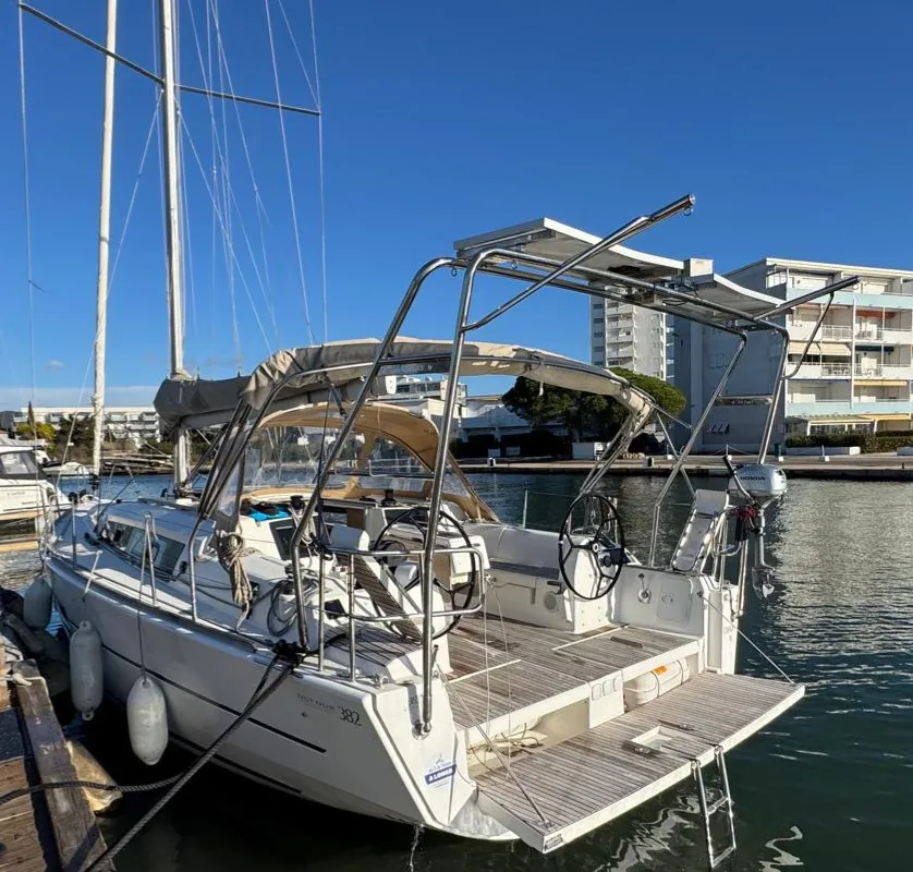 Cockpit of Ithaque, a Dufour 382 GL sailboat at Toulon, France