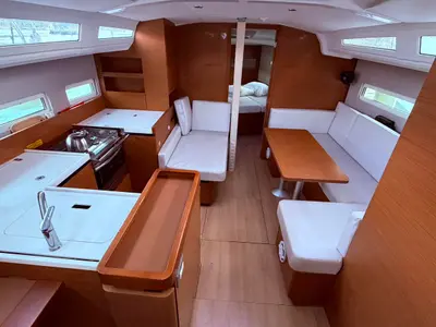 Salon of Alaska, a Jeanneau Sun Odyssey 410 sailboat at Ellomenos, Greece