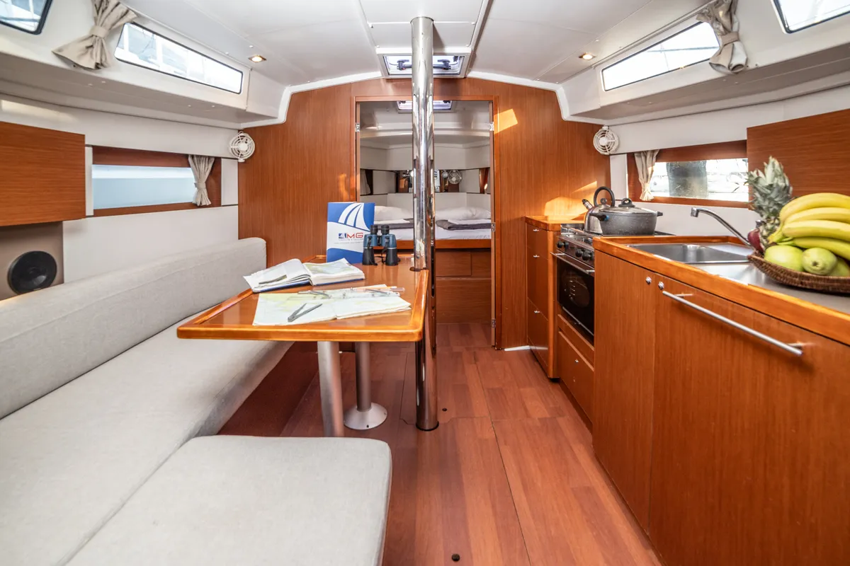 Salon of Rania, a Beneteau Oceanis 38.1 sailboat at Athens, Greece