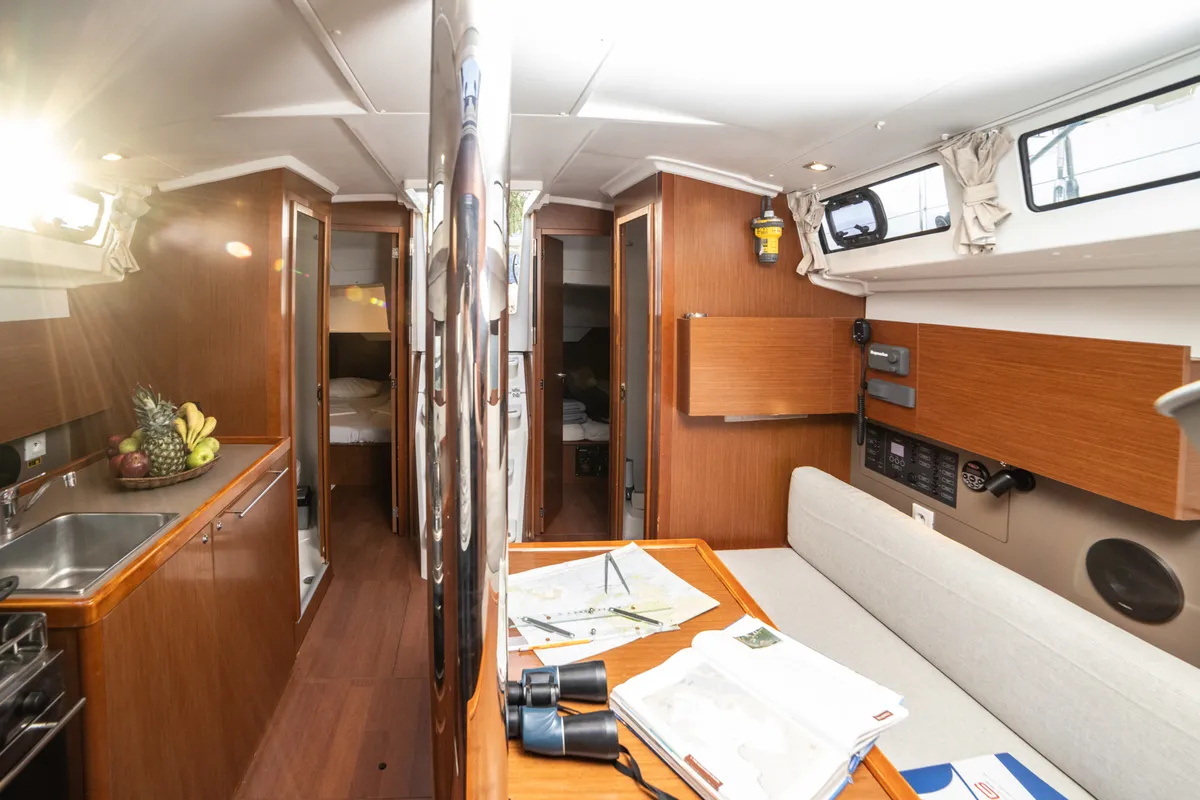 Salon of Rania, a Beneteau Oceanis 38.1 sailboat at Athens, Greece