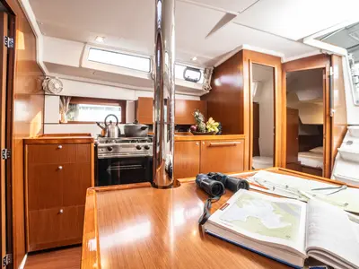 Salon of Rania, a Beneteau Oceanis 38.1 sailboat at Athens, Greece