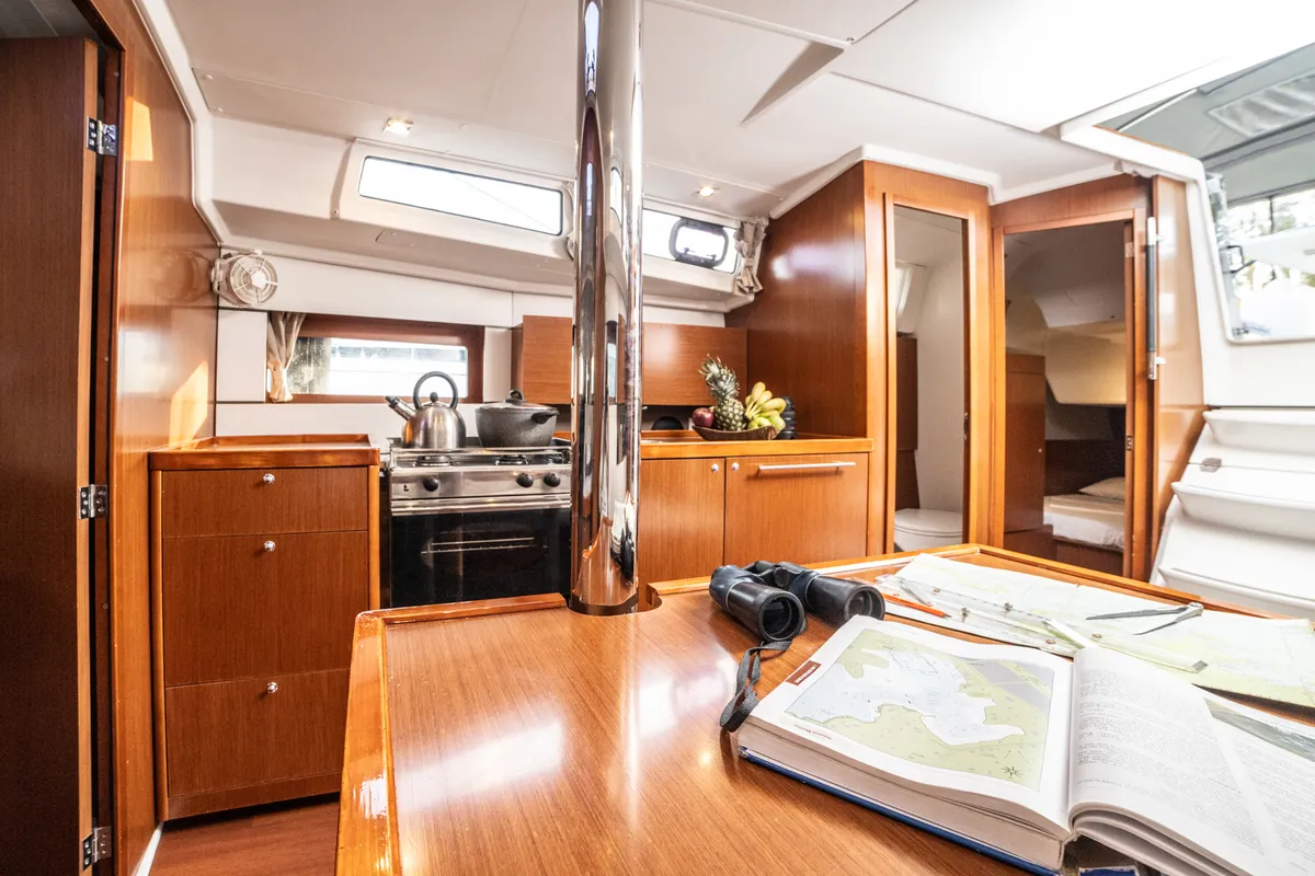 Salon of Rania, a Beneteau Oceanis 38.1 sailboat at Athens, Greece