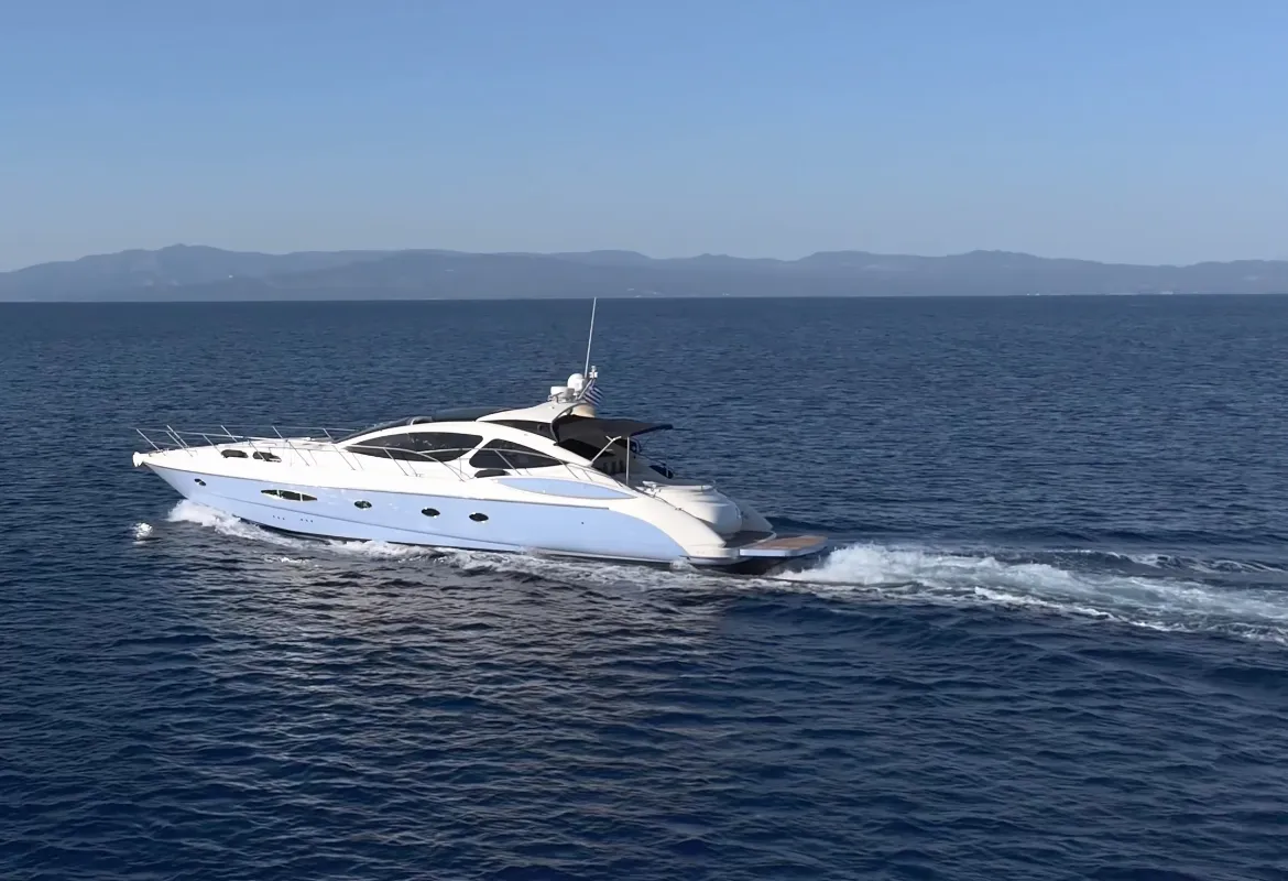 Exterior view of Lia, a Azimut Atlantis 55 motor yacht at Pallini, Greece