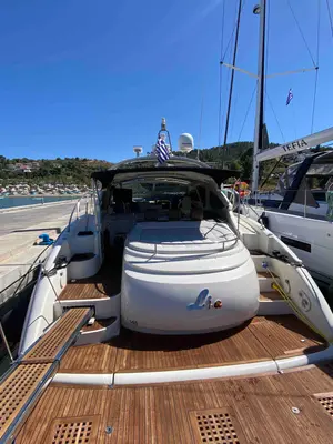 Deck of Lia, a Azimut Atlantis 55 motor yacht at Pallini, Greece