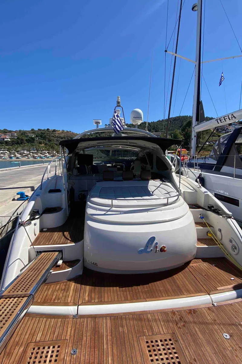 Deck of Lia, a Azimut Atlantis 55 motor yacht at Pallini, Greece