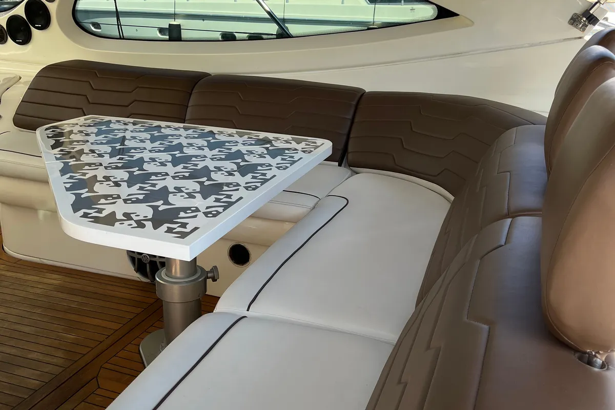 Deck of Lia, a Azimut Atlantis 55 motor yacht at Pallini, Greece