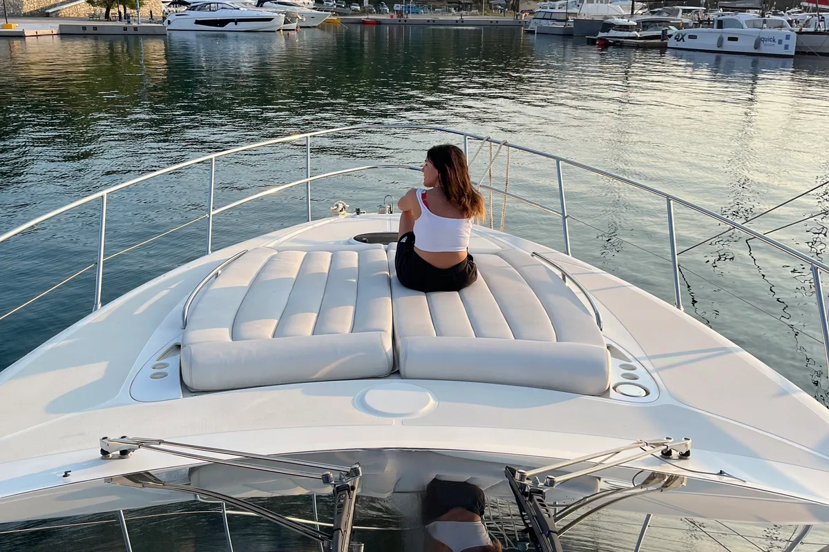 Deck of Lia, a Azimut Atlantis 55 motor yacht at Pallini, Greece