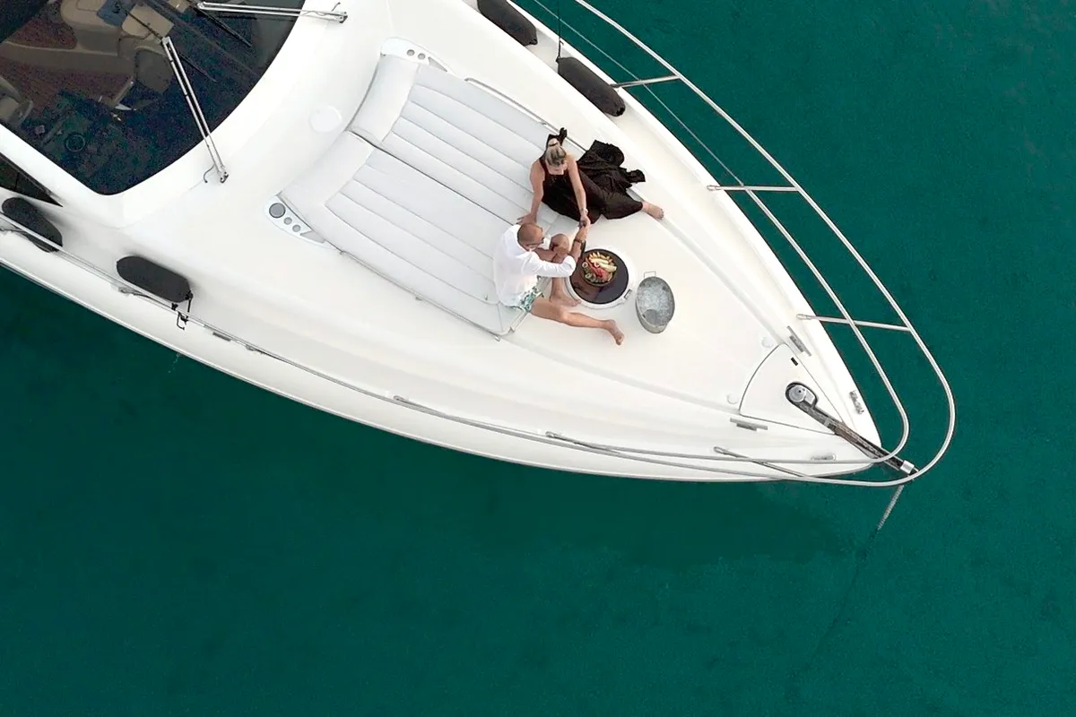 Deck of Lia, a Azimut Atlantis 55 motor yacht at Pallini, Greece