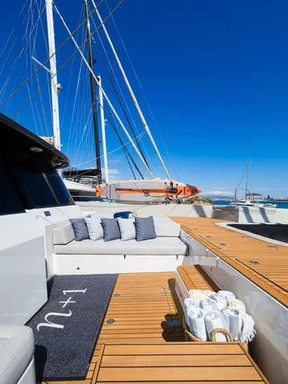 Deck of Sunreef 70, a catamaran at Kaštela, Croatia