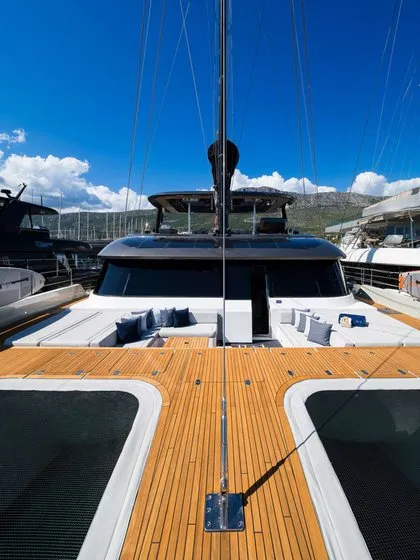 Deck of Sunreef 70, a catamaran at Kaštela, Croatia