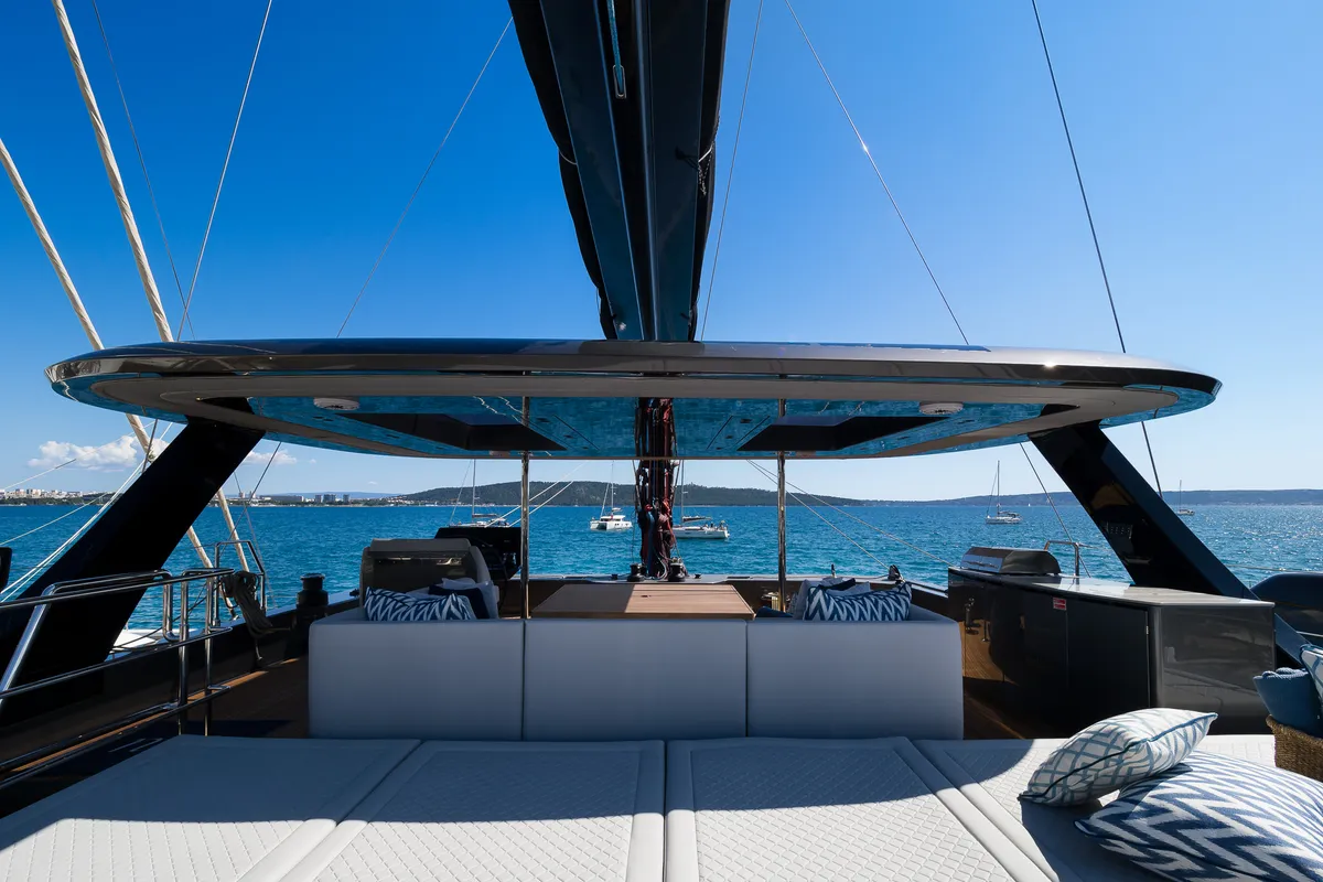 Deck of Sunreef 70, a catamaran at Kaštela, Croatia
