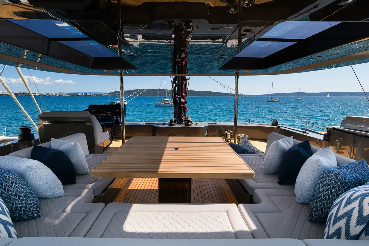Deck of Sunreef 70, a catamaran at Kaštela, Croatia