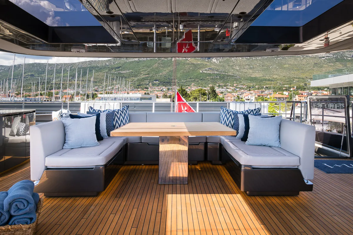 Deck of Sunreef 70, a catamaran at Kaštela, Croatia