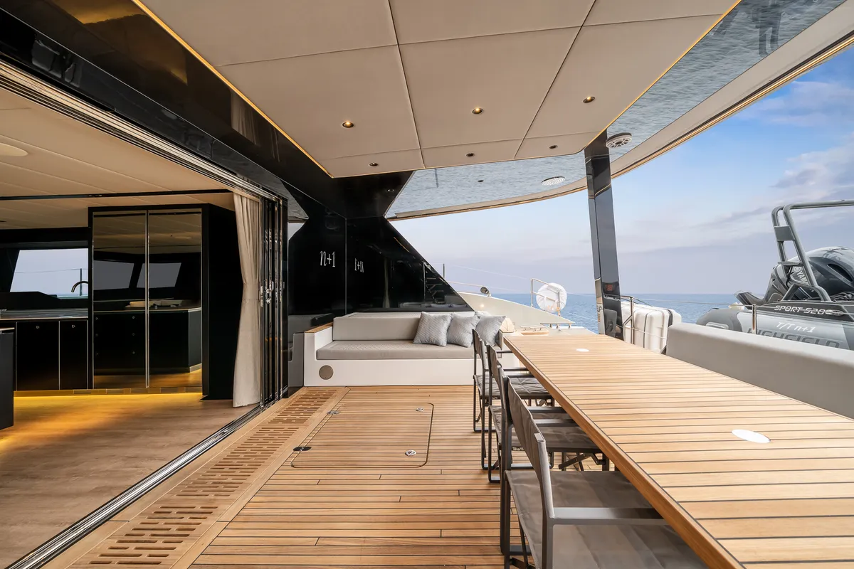 Deck of Sunreef 70, a catamaran at Kaštela, Croatia