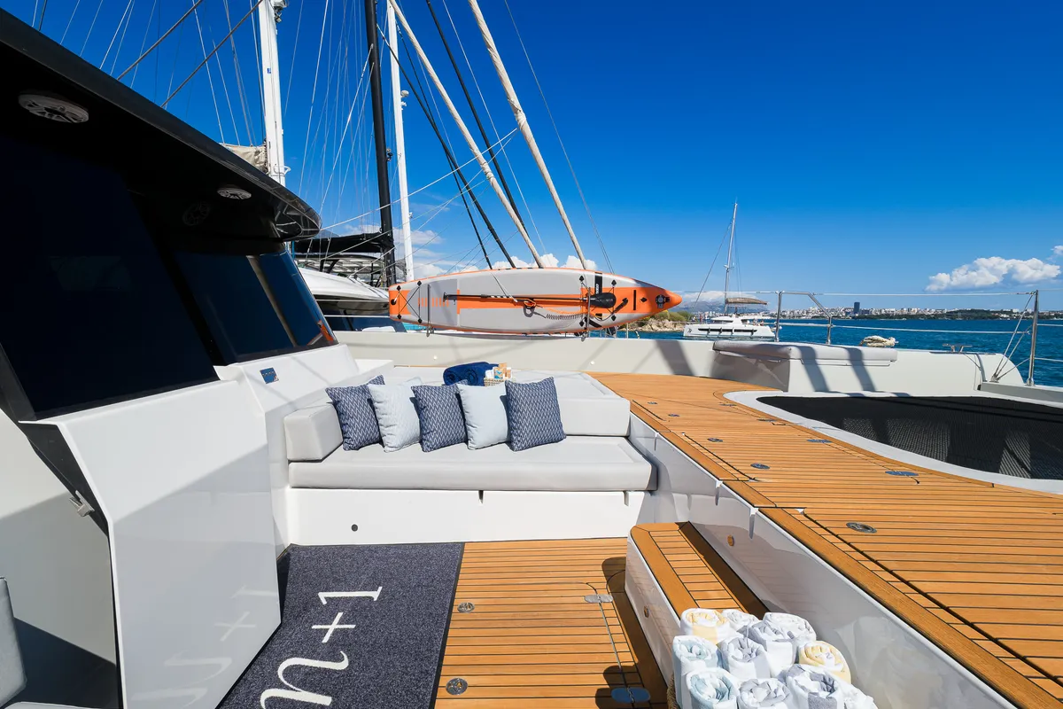 Deck of Sunreef 70, a catamaran at Kaštela, Croatia