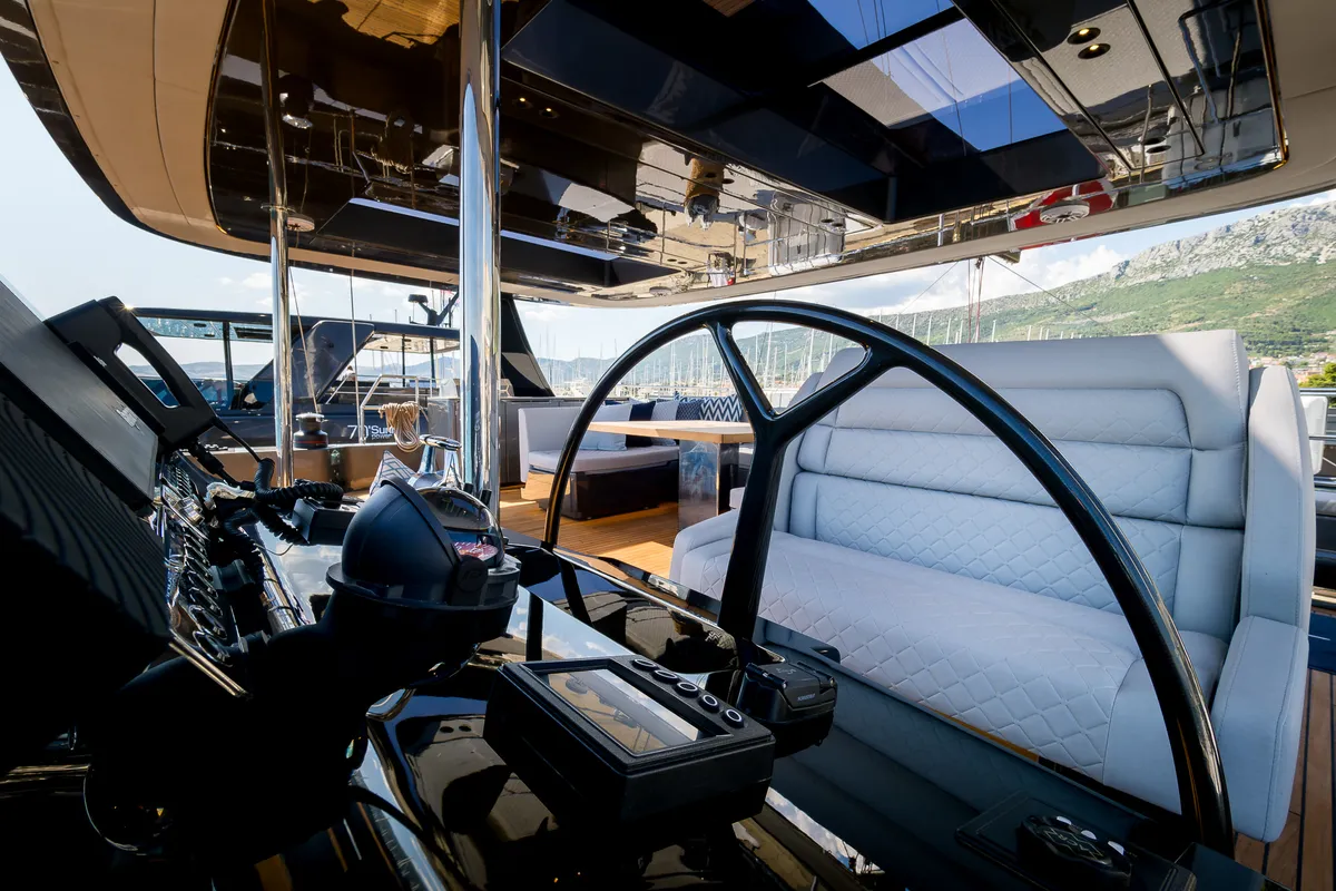 Cockpit of Sunreef 70, a catamaran at Kaštela, Croatia