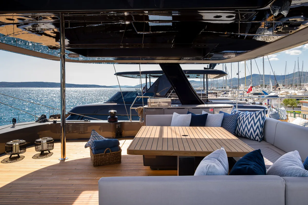 Deck of Sunreef 70, a catamaran at Kaštela, Croatia