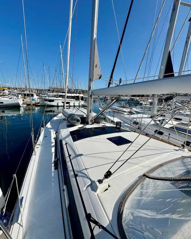 Deck of Icarus, a Dufour 470 sailboat at Figari/Golfo Aranci, Italy