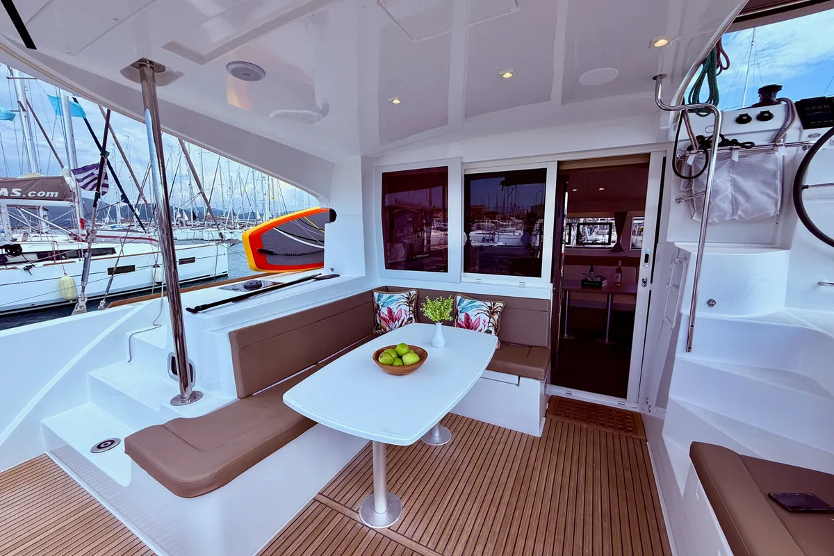Deck of Blue Horizon, a Lagoon 40 catamaran at Municipal Unit of Ellomenos, Greece