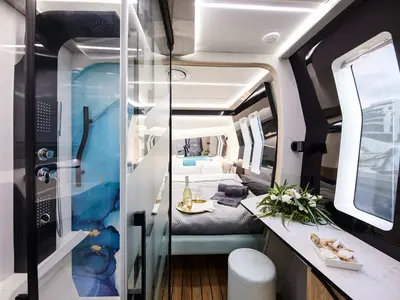 Cabin on Wave, a Wave 50 catamaran at Olbia, Italy