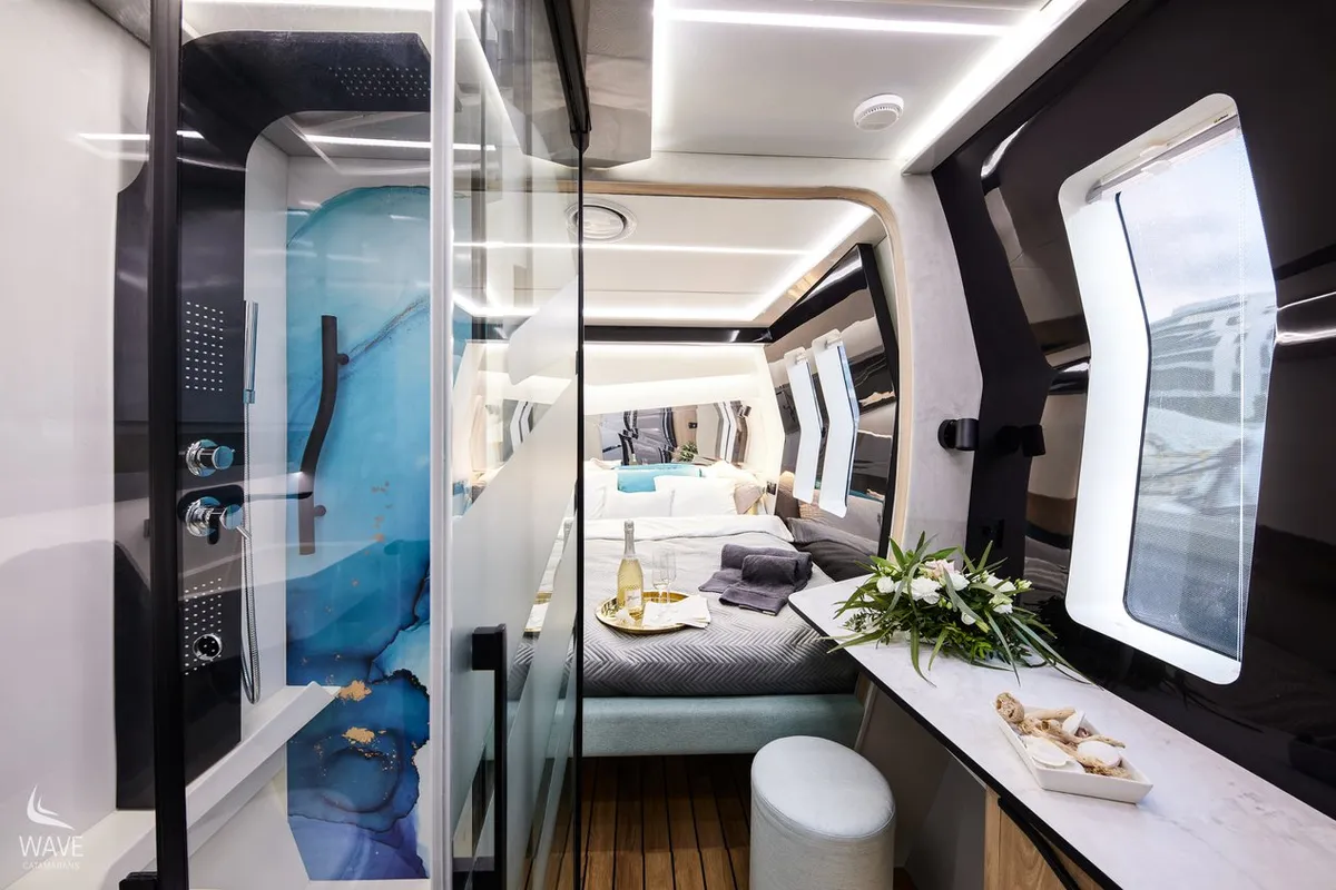 Cabin on Wave, a Wave 50 catamaran at Olbia, Italy