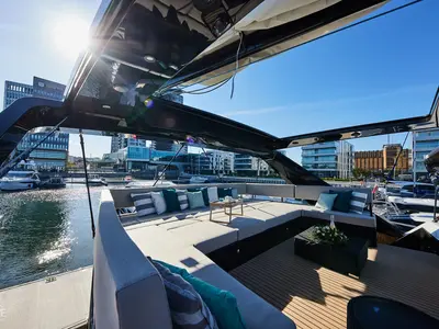 Deck of Wave, a Wave 50 catamaran at Olbia, Italy
