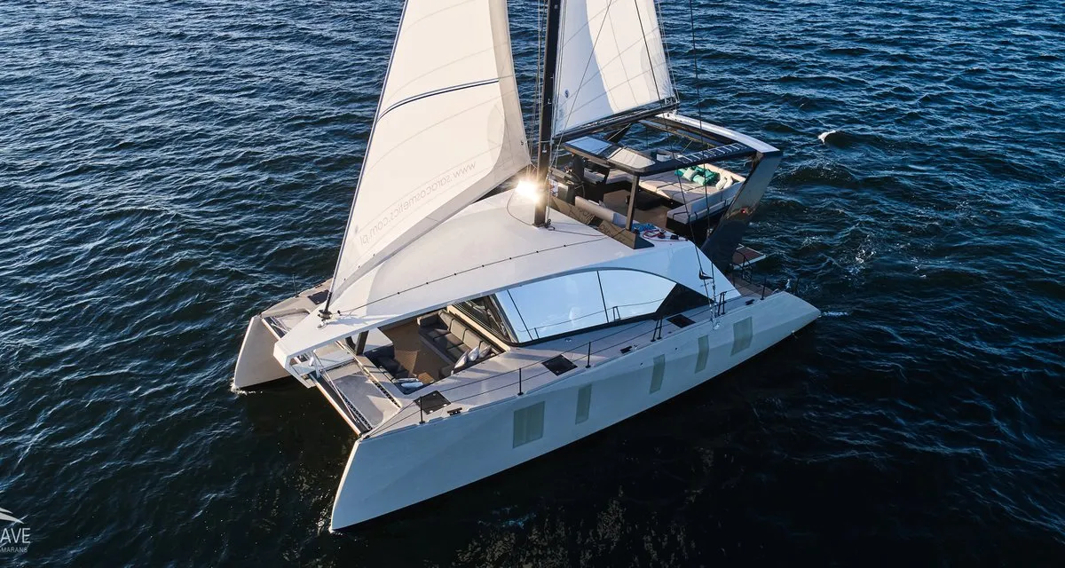 Exterior view of Wave, a Wave 50 catamaran at Olbia, Italy