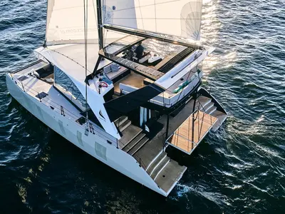 Exterior view of Wave, a Wave 50 catamaran at Olbia, Italy